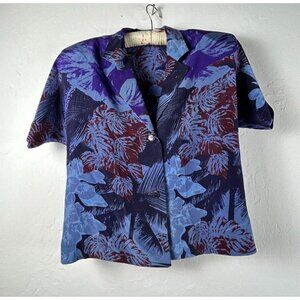 Vintage Vogue Alley Button Down Top Skirt Set Size 4 Purple Pure Silk Printed